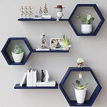 Honeycomb Shelves Decor, Hexagon Floating Shelves, Hexagon Wall Shelf, Honeycomb Wall, Blue Honey, Floating Shelves Wall, Honeycomb Shelves, Shelves For Wall, Hexagon Shelves