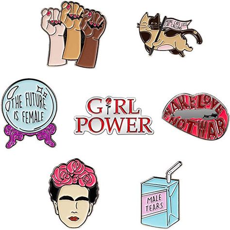 Amazon.com: RipDesigns - 7 Girly Enamel Pins For Backpacks | Enamel Pin Set For Feminist Gifts | Cute Pins | Backpack Pins | Cat Pins | Funny and Cool Pins (Set 1): Clothing Backpack With Pins, Feminist Patch, Feminist Enamel Pins, Cute Enamel Pins, Pins For Backpacks, Enamel Pin Funny, Feminist Pins, Enamel Pin Collection, Bee Pin