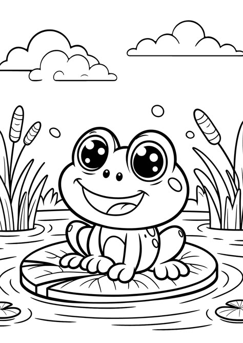 Cartoon Frog On Lily Pad Coloring Page Frog Colouring Sheet, Cute Frog Coloring Pages, Cartoon Coloring, Frog Coloring, Free Coloring Pages For Kids, Colouring Pages For Kids, Frog Coloring Pages, Free Kids Coloring Pages, Frog Drawing