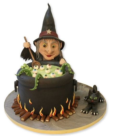 Increíbles tortas terroríficas Halloween Torte, Torte Creative, Witch Cake, Cauldron Cake, Dessert Halloween, Torte Cupcake, Cake Name, Halloween Cake, Crazy Cakes