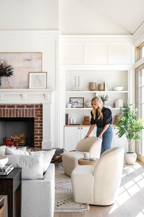 Shea Mcgee Living Room, Mcgee Living Room, Studio Mcgee Living Room, Pottery Barn Living Room, Built In Shelves Living Room, Fall Living Room, Studio Mcgee, Fireplace Design, Living Room Inspo