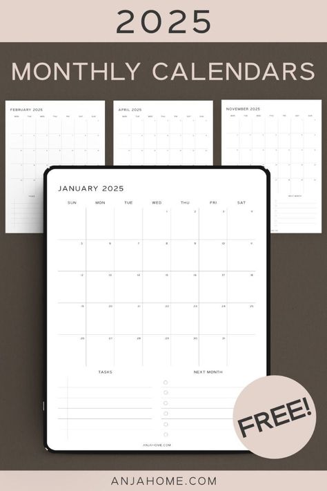 2025 Digital Calendar (Aesthetic, Free), Anja Home, for Goodnotes, Notability yearlyplanner #printabledailyplanner. Digital Calendar Template, Planner Ideas Aesthetic, Ipad Planner Template Free, College Planner Printables, Goodnotes Free, Free Monthly Planner, Planner For Moms, Life Planner Printables, Exam Planner