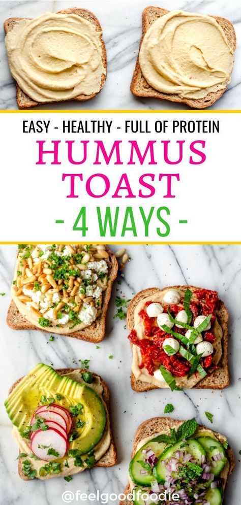 Breakfast Easy Healthy, Toast Breakfast Ideas, Snack Recipes Healthy, Hummus Toast, Best Hummus Recipe, Healthy Hummus, Easy Protein, Toast Toppings, Summer Meals