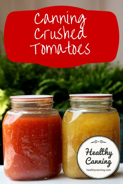 Canning crushed tomatoes - Healthy Canning Tomato Canning Recipes Water Bath, Canning Tomato Soup Recipe Water Bath, Canning Tomato Soup Water Bath, Water Bath Canning Stewed Tomatoes, Water Bath Canning Diced Tomatoes, Healthy Canning, Food Canning, Canning Process, Canning Crushed Tomatoes