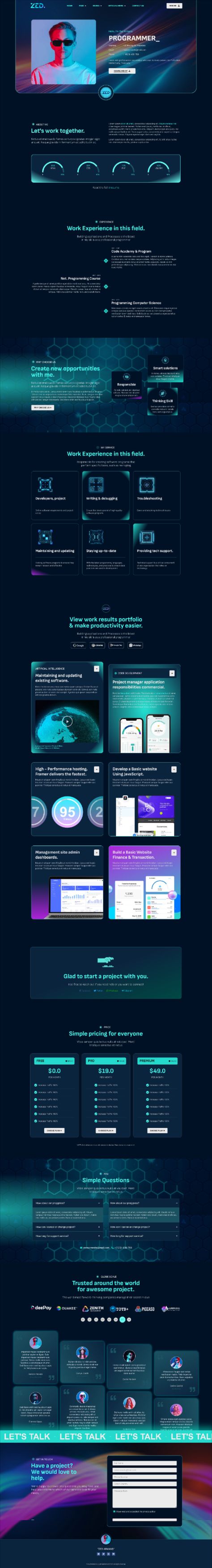 Meet, Zed specially designed for Programmer Resume & Portfolio! The template kit comes with an ideal selection of templates for programmer, technology, personal, portfolio, service and IT.  This Template Kit contains page content for creating Elementor pages. This kit has been optimized for use with the free “Hello Elementor” theme. Portfolio Website Design Inspiration, Web Developer Portfolio, Personal Website Portfolio, Resume Portfolio, Fashion Website Design, Design Sites, Art Aesthetics, Youtube Banner Template, Portfolio Website Design