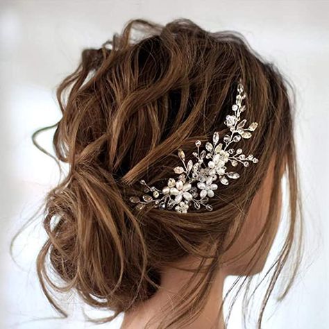 Bride Wedding Hair, Pearl Hair Comb Wedding, Wedding Hairstyles And Makeup, Bride Hair Piece, Hair Comb Clips, Flower Hair Pieces, Rhinestone Hair Comb, Hair Comb Accessories, Crystal Hair Comb