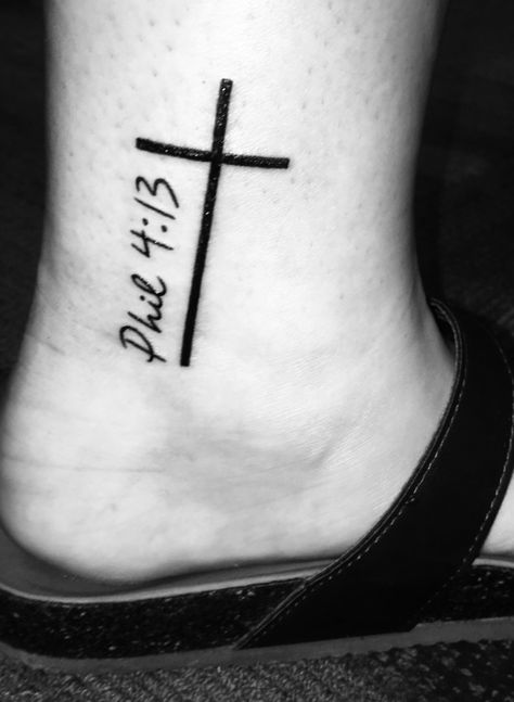 Cross bible verse tattoo Cross Scripture Tattoo, Cross Verse Tattoo, Cross With Philippians 4:13 Tattoo, Joshua 1 9 Tattoo With Cross, Unique Bible Verse Tattoos, Cross With Scripture Tattoo, Cross With Verse Tattoo, Cross And Bible Verse Tattoo, Cross Tattoos With Bible Verse