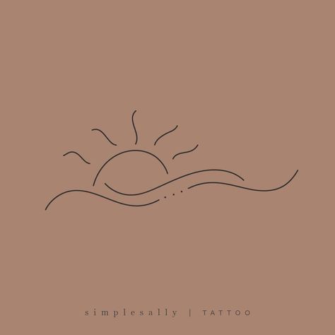 Good Morning Sunshine Tattoo, Small Lake Tattoo, Sun Water Tattoo, The Sun Will Rise Again Tattoo, Rising Sun Tattoo, Sun And Water Tattoo, Sunset Tattoo Ideas, Go With The Flow Tattoo, Fineline Sun Tattoo