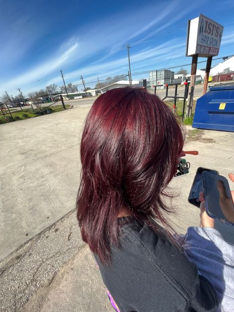 Pink Over Dark Brown Hair, Dark Red Medium Length Hair, Maroon Hair Short, Inner Color Hair, Cherry Purple Hair, Berry Red Hair, Violet Red Hair, Deep Cherry Red Hair, Red Violet Hair