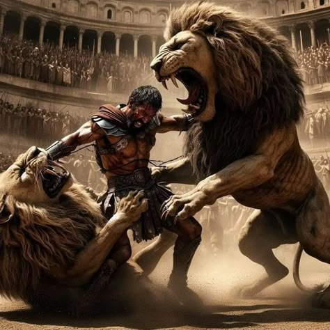 Gladiator Illustration, Gladiator Art, Gladiator Arena, 17th Century Paintings, Fierce Lion, Spartan Tattoo, Warrior Concept Art, Lions Photos, Greek Warrior