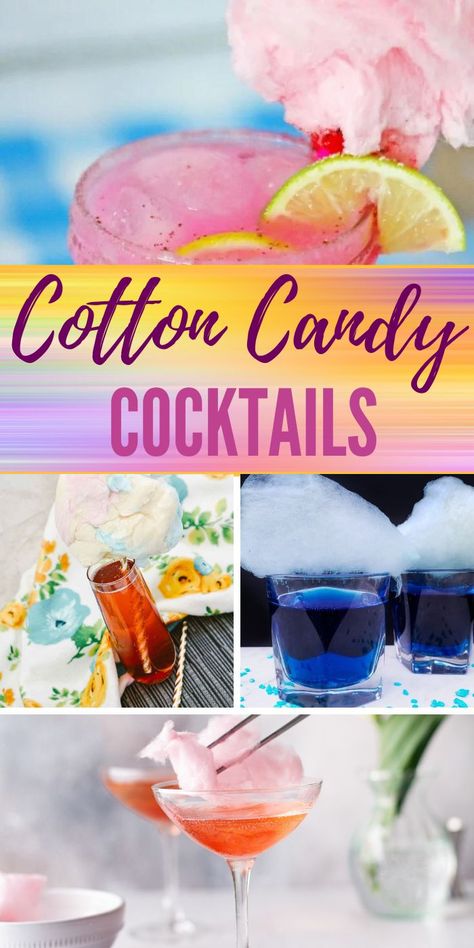 Cotton Candy Cocktail Vodka, Cotton Candy Mixed Drink, Cotton Candy Martini Recipe, Drinks With Cotton Candy On Top, Cotton Candy Vodka Drinks, Cotton Candy Alcoholic Drink, Circus Themed Alcoholic Drinks, Cotton Candy Cocktail Recipe, Candy Inspired Cocktails