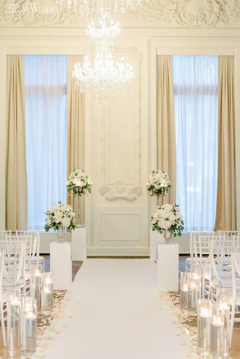 Classic Wedding Themes, Rustic Wedding Decorations, Classic Wedding Decorations, White Wedding Theme, All White Wedding, Wedding Ceremony Flowers, White Wedding Flowers, Ballroom Wedding, Ceremony Flowers