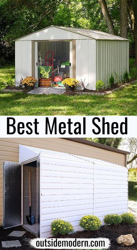 Metal Shed Makeover Interior, Shed Tool Storage Ideas, Shed Paint Colours, Shed Tool Storage, Arrow Storage, Utility Shed, Tool Storage Ideas, Utility Sheds, Backyard Structures