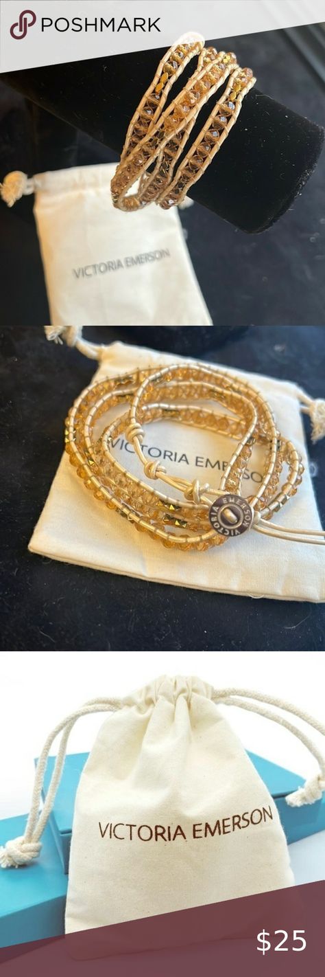 Victoria Emerson‎ Wrap Bracelet Victoria Emerson, Wrap Bracelet, Hand Made, Pouch, Bracelet, Cream, Beads, Crystals, Gold