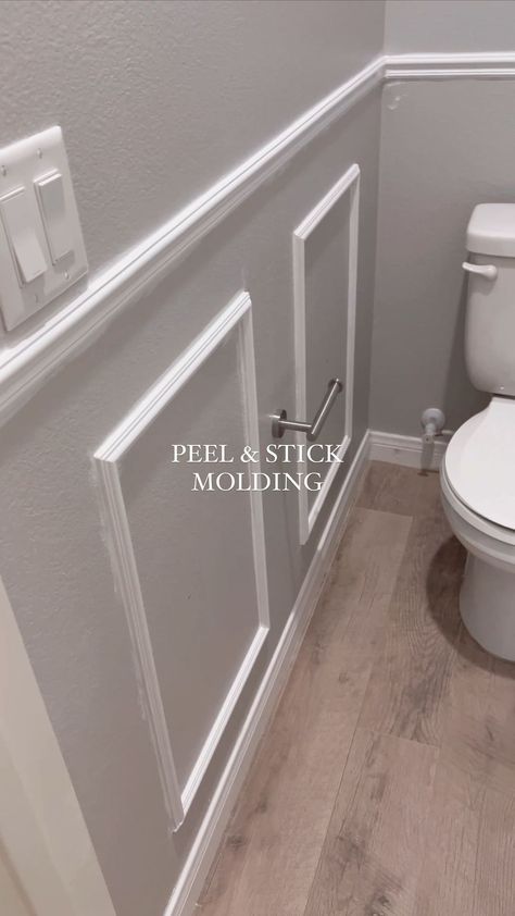 CAROLYN B | Little project I’ve been working on 🚽📐 . . . #peelandstick #molding #bathroommakeover #watercloset #bathroomideas #bathroomdiy… | Instagram Wall Molding Bathroom Half Baths, Watercloset Bathroom Makeover, Bathroom Molding On Walls, Small Bathroom Wainscoting Ideas, Bathroom Molding, Box Molding, Elegant Powder Room, Bathroom Box, Toilet Room Decor