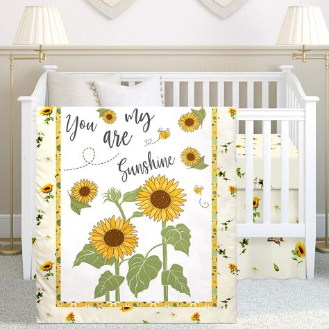 PRICES MAY VARY. Warm and Lovely Design: featuring a charming sunflower and butterfly design, this butterfly crib bedding set adds an adorable touch to your baby nursery; The beautiful artwork is no gender specific and can beautifully blend in with both boys' and girls' bedrooms, the gentle color enhances the overall aesthetic appeal Friendly Size: our crib set includes a standard sized fitted sheet, a comforter, and a crib skirt; The sunflower crib sheets measure about 28 x 52 + 8 inches/ 71 x Bee Crib Bedding, Sunflower Baby Room Nurseries, Sunflower Nursery Theme Girl, You Are My Sunshine Nursery Theme, Sunflower Baby Nursery, Sunflower Nursery Theme, Sunflower Comforter, Charlotte Nursery, Yellow Nursery Ideas