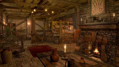 Medieval Tavern, Medieval Houses, Free City, Fantasy House, Fantasy Setting, Cozy Place, Medieval Fantasy, Skyrim, Fantasy Landscape