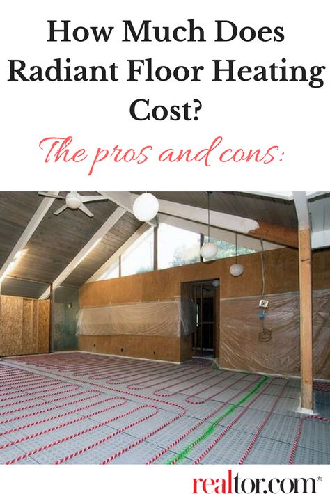 Although installing radiant floor heating is more expensive than traditional air vents, it's also 30% more energy-efficient (and can slash your heating bills by a third). The reason: Heat radiates up from the ground, where people are, instead of having to travel from ducts along the ceiling, losing warmth along the way. Here's what you need to know. Heated Concrete Floors Home, Heated Flooring Options, Heated Floors Bathroom, Heated Bathroom Floors, Heated Floors Concrete, Radiant Heat Concrete Floors, Concrete Interior Floors, Concrete Floor Insulation, Infloor Heating Diy