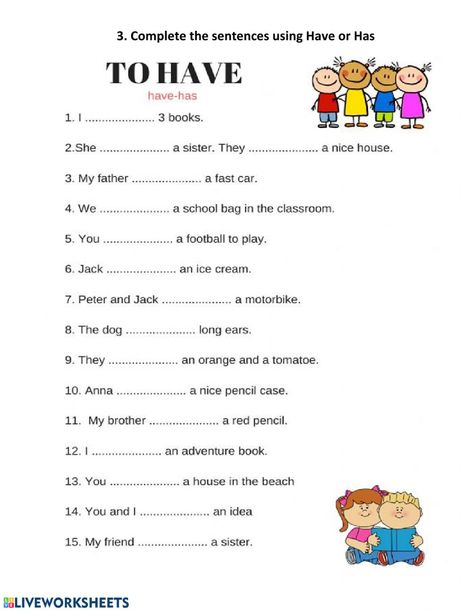 Have To Has To Worksheet, Have Has Worksheets, Verb To Have Worksheet, Cvc Sentences, Middle School Grammar Worksheets, Antonyms Worksheet, Verb To Have, English Grammar Quiz, Tenses English