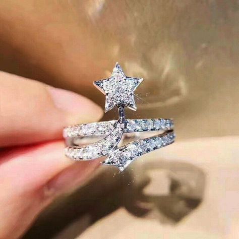 "Fashion Star Shaped 925 Silver Plated Wedding Ring, Fb16fa1066 Metal: 925 Sterling Silver Plated Stone: Cubic Zirconia Best Quality Available Ring Size: 6, 7, 8, 9 Gift For Women, Christmas, Birthday, Vacation, Mother's Day, Valentine's Day, Wedding, Engagement , Bridal, Promise, Anniversary, Party Thank You For Visitng!" Ladies Silver Rings, Fashion Star, Trendy Ring, Party Rings, Luxury Rings, Wedding Band Sets, Cubic Zirconia Rings, Wedding Rings For Women, Star Shape