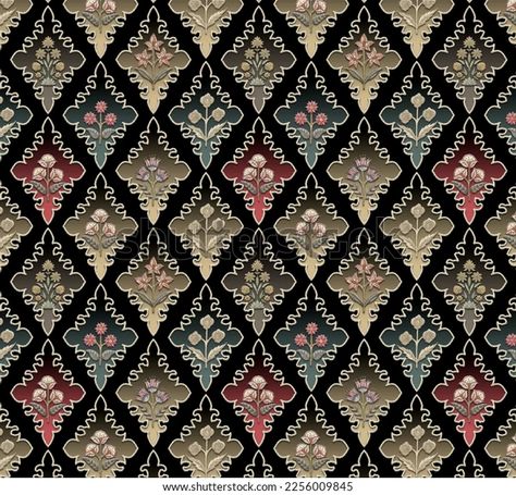 Ethnic Pattern Design, African Pattern Design, Fabric Paint Diy, Botanical Flower Art, Ajrakh Prints, Paisley Art, Textile Prints Design, Golden Pattern, Floral Seamless Pattern