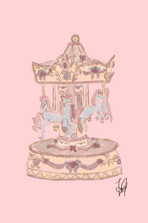 Carousel Drawing, Vintage Carousel, Vintage Drawing, Pastel Goth, Carousel, Etching, Aurora Sleeping Beauty, Pastel, Paint