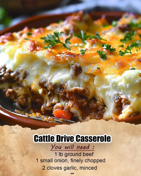 Cattle Drive Casserole Southern Living, Cattle Drive Casserole, Cattle Drive, Casserole Recipes, Casseroles, Ground Beef, Garlic Cloves, Garlic, Drive