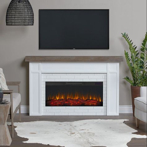 Real Flame Cravenhall 64" Landscape Electric Fireplace by Real Flame | Wayfair White Electric Fireplace, Electric Fireplace With Mantel, Best Electric Fireplace, Rustic Mantel, Electric Fireplace Tv Stand, White Fireplace, Electric Fireplace Insert, Wood Mantels, Traditional Fireplace