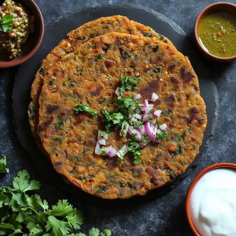 Thalipeeth is a traditional and wholesome flatbread that hails from the western Indian state of Maharashtra. This nutritious and flavorful dish is made from a blend of various grains and spices, making it a popular choice for breakfast or as a snack in Maharashtrian cuisine. Thalipeeth is known for its distinct taste and texture, and it is often served with accompaniments like yogurt, chutney, or pickle. Thalipeeth Photography, Thalipeeth Recipe, Maharashtrian Food, Indian Fast Food, Cucumber Tea Sandwiches, Maharashtrian Recipes, Recipes Snacks, Veg Dishes, Vegetarian Snacks Recipes