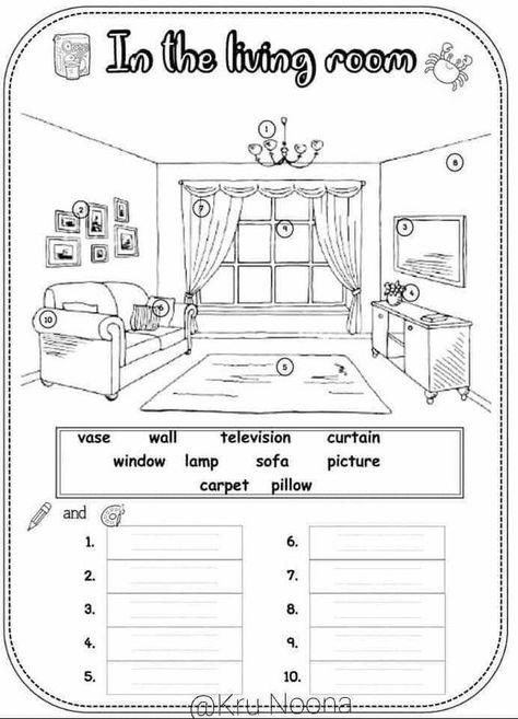 Parts Of A House Worksheet, Living Room Worksheet, First Grade Reading Comprehension, Reading Comprehension For Kids, Teaching Reading Comprehension, Study English Language, All About Me Preschool, English Activities For Kids, Preschool Classroom Decor