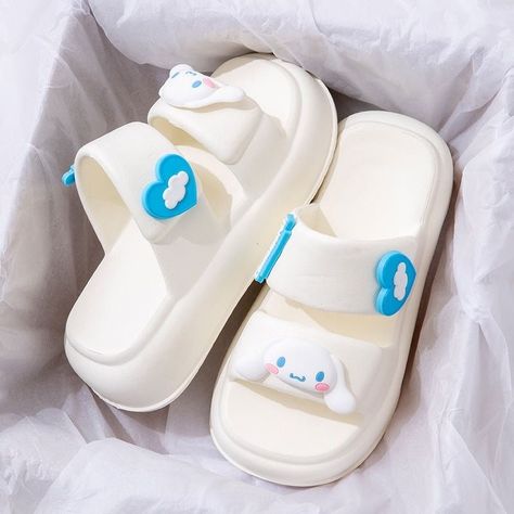 Sandal Aesthetic, Sandals Aesthetic, Chunky Slides, Moon Shoes, Sanrio Fashion, Blue Winter Coat, Cute Slides, Crocs Fashion, Mary Jane Platform Shoes