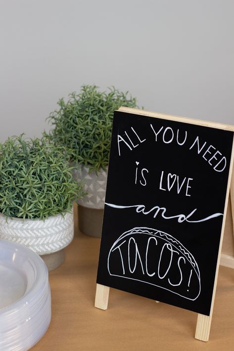 Taco Bar Shower Ideas, Taco Bar Chalkboard Sign, Taco Chalkboard Sign, Bachelorette Taco Bar, Stock The Bar Fiesta Party Ideas, Taco Chalkboard Art, Taco Bar Wedding Sign, Bridal Shower Taco Bar Ideas, Taco Bar Bachelorette Party