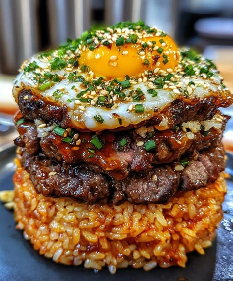 Introduction to Korean BBQ Beef Rice Stack The Korean BBQ Beef Rice Stack is ... LEARN MORE Korean Bbq Steak Bowls, Korean Bbq Beef Rice Stack, Korean Barbecue Beef, Rice Stacks, Korean Dishes Recipes, Korean Bbq Steak, Beef And Rice Recipes, Korean Beef Short Ribs, Korean Bbq At Home