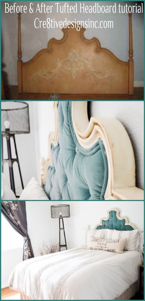 Tufted headboard tutorial: Upholster Headboard Diy, Bedroom Tufted Headboard, Tufted Headboard Tutorial, Headboard Makeover, Diy Tufted Headboard, Headboard Tutorial, Table Diy, Diy Projects For Bedroom, Old Headboard