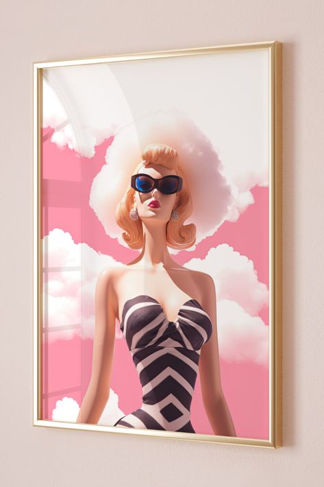 eaturing the iconic Barbie as the centerpiece, this pink wall art piece is a perfect addition to any trendy room decor, collage room decor, or girly apartment decor. #barbie #wallart #barbieposter #barbieart #digitalart #preppydecor #barbieroom Barbie Aesthetic Bathroom, Barbie Wall Art Decor, Barbie Dream House Decorations, Barbie Bathroom Ideas, Barbie Themed Bathroom, Barbie Screensaver, Barbie Bathroom Decor, Barbie House Decor, Barbiecore Room