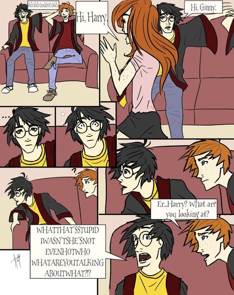 Harry *disapproving scowl Ginny Weasley Fan Art, Hp Funny, Harry Potter Ginny Weasley, Harry Potter Ginny, About Harry Potter, Harry And Ginny, Expecto Patronum, Harry Potter Comics, Harry Potter 2