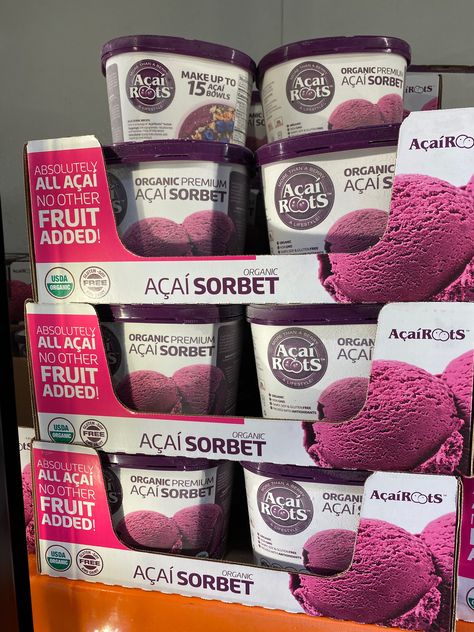 Acai Roots Sorbet sold at Costco Costco Aesthetic, Costco Grocery List, Easy Acai Bowl, Acai Sorbet, Costco Grocery, Costco Snacks, Costco Shopping List, Prune Juice, Costco Food