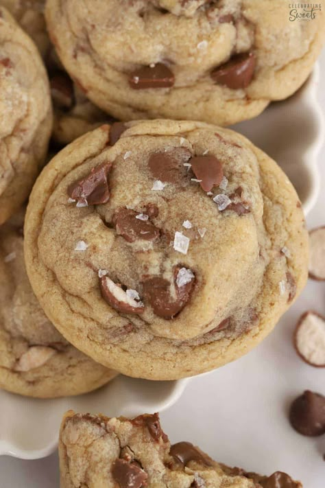 Malted Chocolate Chip Cookie on a plate. Beyond Frosting, Simple Chocolate Chip Cookie Recipe, Butter Cookies Easy, Salty Cookies, Brown Butter Cookies, Brown Butter Chocolate Chip, Brown Butter Chocolate Chip Cookies, Easy Chocolate Chip Cookies, Malted Milk