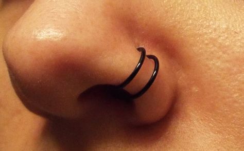 Double Nose Ring Lip Ring Fake Black Ring Silver Red or by Junylie, $3.75 Black Nose Ring, Nose Ring Sizes, Double Nose Ring, Double Nose Piercing, Lip Jewelry, Pierced Nose, Fake Jewelry, Jewelry Tattoo, Cameo Jewelry