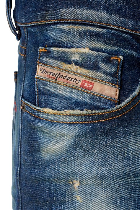 Slim; Slim; Regular waist; Treated; Stretch; Dark blue; Zip fly Slim Fit Mens Jeans, Diesel Jeans Mens, Diesel Store, Denim Inspiration, Diesel Men, Diesel Jeans, Dark Blue Jeans, Jeans White, Denim Details