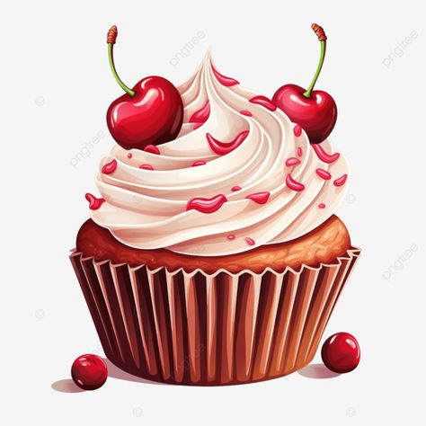 graphic illustration png food cupcake for holiday sweet dessert with cream and cherry cupcake cake Vegan Red Velvet Cupcakes, Cake Cherry, Cupcake Illustration, Cupcake Clipart, Cherry Cupcakes, Fancy Cupcakes, Colorful Cupcakes, White Frosting, Red Velvet Cupcakes