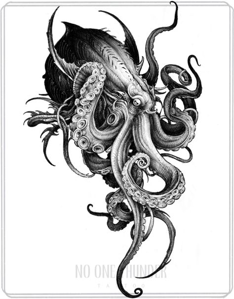 Dark Octopus Tattoo, Squid Tattoo Design, Compas Tattoo, Fantastic Tattoo, Cthulhu Tattoo, Kraken Tattoo, Squid Tattoo, Octopus Tattoo Design, Reaper Tattoo