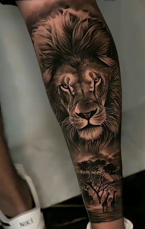 Mother Tattoos For Children, Wanderlust Tattoo, Lion Tattoo Sleeves, Mens Lion Tattoo, Lion Head Tattoos, Lion Tattoo Design, Mother Tattoos, Latest Tattoos, Leg Sleeve Tattoo