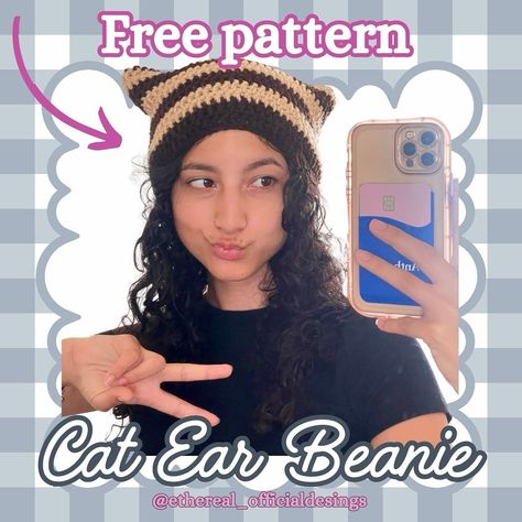 FREE CROCHET CAT EAR BEANIE PATTERN Perfect project for the upcoming fall season. Unique compared to a traditional beanie yet causal enough to wear everyday.🧶🐱 I’d love to see what you guys make with it, and of course you are free to sell your finished projects. #catearbeanie #crochetbeanie #fallcrochet #freecrochetpatterns #freepatterns #crochetaccessories #crochetfashion #patterndesign Cat Ear Beanie Pattern Free, How To Make A Cat Ear Beanie, Crochet Cat Hat Beanie Free Pattern, Striped Cat Beanie Crochet Pattern Free, Crochet Kitty Hat Pattern Free, Crochet Cat Ear Beanie Free Pattern, Cat Ear Beanie Crochet Pattern Free, Cat Beanie Crochet Pattern Free, Crochet Cat Beanie Pattern