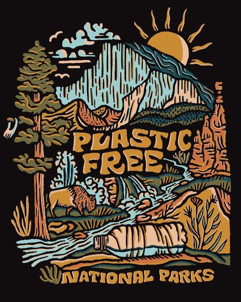 Plastic-Free Parks — 5Gyres.org Camping Drawing, Retro Shirt Design, Tshirt Illustration, Hiking Map, Nature Posters, Free Brush, Vintage Graphic Design, Graphic Wallpaper, Cricut Craft Room