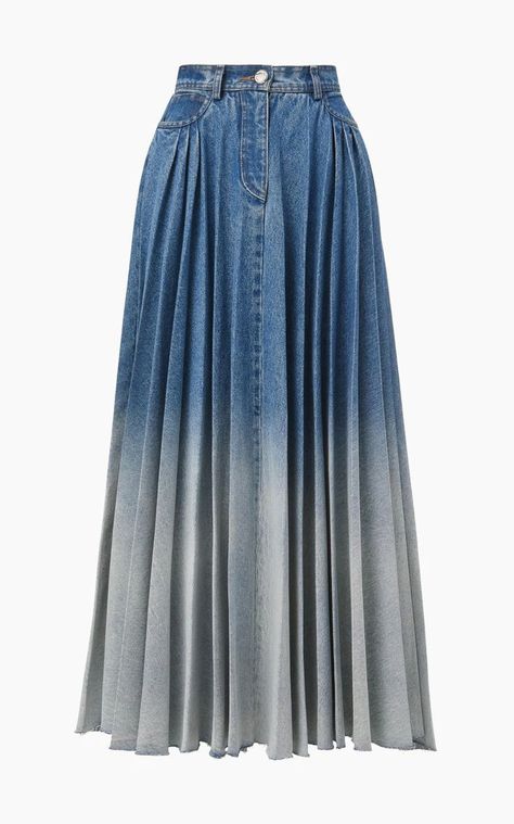 Painterly Prints, Pleated Denim Skirt, Pleated Denim, Denim Skirt Outfits, Brandon Maxwell, Skirt Medium, فستان سهرة, Pencil Skirts, Ombre Color