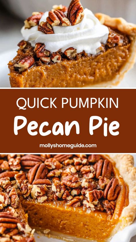 Indulge in the ultimate fall dessert with this mouthwatering pumpkin pecan pie recipe. The rich, creamy pumpkin filling combined with crunchy pecans and warm, aromatic spices is a truly irresistible combination. Serve it at your next gathering to impress your guests or simply treat yourself to a cozy night in. This easy-to-follow recipe will become a staple in your holiday baking repertoire. Elevate your traditional pie game with a twist on the classic favorite that is sure to have everyone aski Pecan Pumpkin Pie Recipe, Pumpkin Pie With Pecan Topping, Pumpkin Pecan Pie Recipe, Pecan Pumpkin Pie, Pie Game, Fall Sweets, Best Pumpkin Pie Recipe, Pumpkin Pie Spice Recipe, Pumpkin Filling