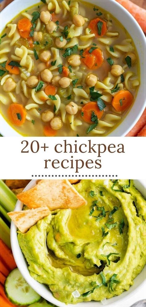 Chickpeas (aka garbanzo beans) are nourishing and versatile. They are one of my favorite ingredients because they can be used in so many ways and they are a good source of protein, fiber, carbs, iron, B vitamins and many other nutrients. In this roundup of over 20 chickpea recipes, you'll find everything from easy cooking methods to soups, salads, pastas and more! Recipes Chickpeas, Moroccan Chickpea Soup, Vegan Bean Recipes, Garbanzo Bean Recipes, Vegan Pot Pies, Pescetarian Recipes, Garbanzo Bean, Vegetarian Meal Prep, Slow Cooker Tacos