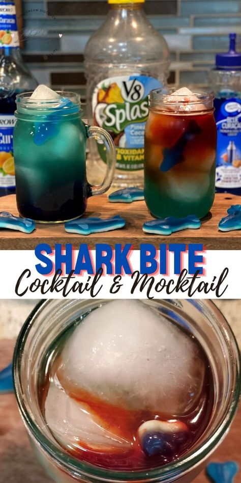 Shark Bite Drink Recipe, Whipped Vodka Drinks, Whipped Vodka, Virgin Cocktails, Blue Drink, Healthy Cocktails, Mocktail Recipes, Cocktail And Mocktail, Themed Drinks