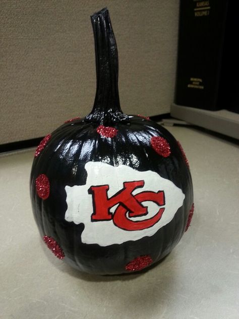 KC Chiefs Glitter Pumpkin Halloween 2013 Chiefs Pumpkin Painting, Kansas City Chiefs Pumpkin, Chiefs Pumpkin, Glitter Pumpkins Halloween, Pumpkin Painting Stencils, Fall And Christmas Crafts, Pumpkin Painting Halloween, Kids Holiday Crafts, Pumpkin Painted